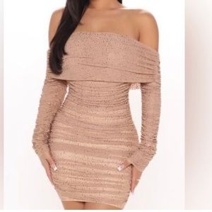 Fashion Nova Sequin Ruched Nude Dress
